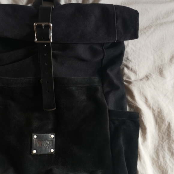 Handmade Leather, suede and canvas backpack - Picture 2 of 5